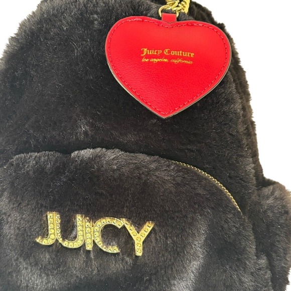 Juicy Couture y2k Mini Backpack Faux Fur Black Fuzzy Bag‎ - Picture 1 of 9